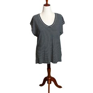 Chico's top black & white striped short sleeve twist detail on back Sz 3 US XL